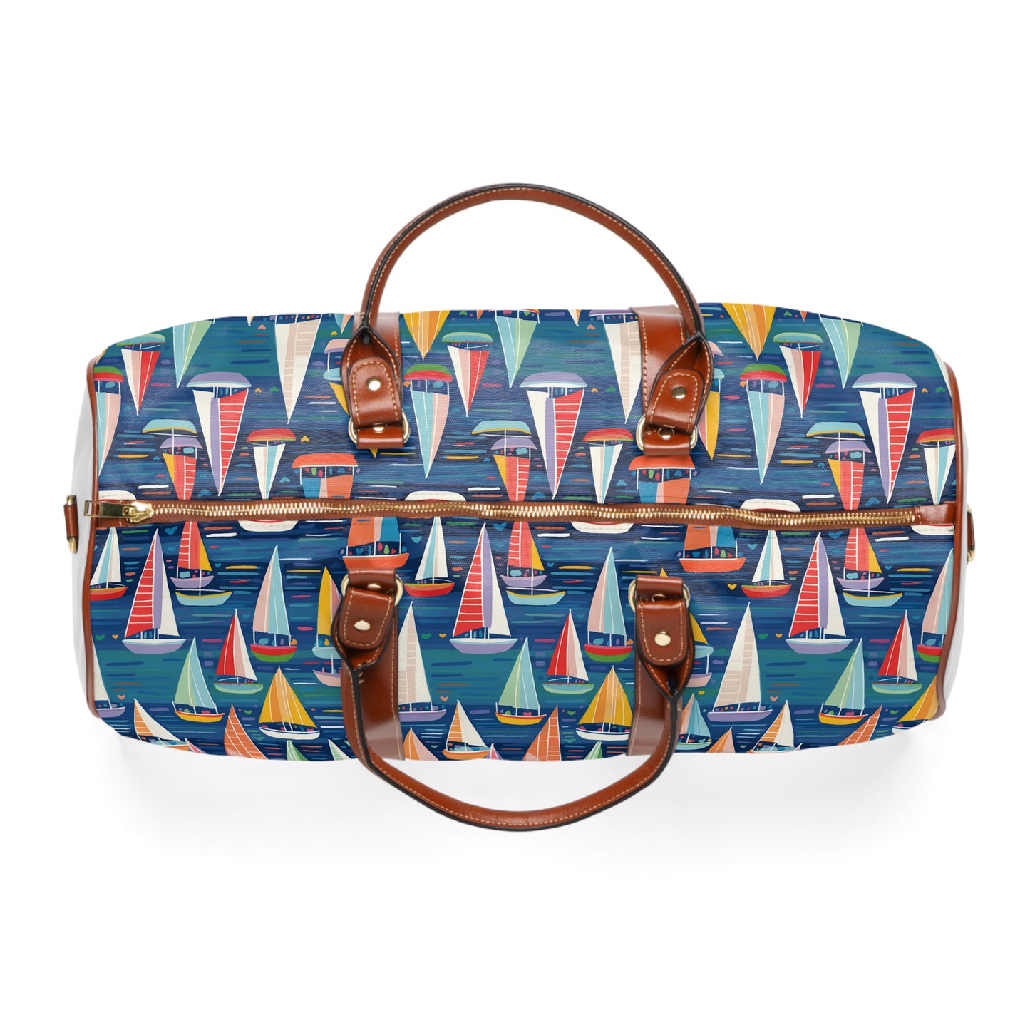 Colorful Sailboats on a Blue Sea Waterproof Travel Bag