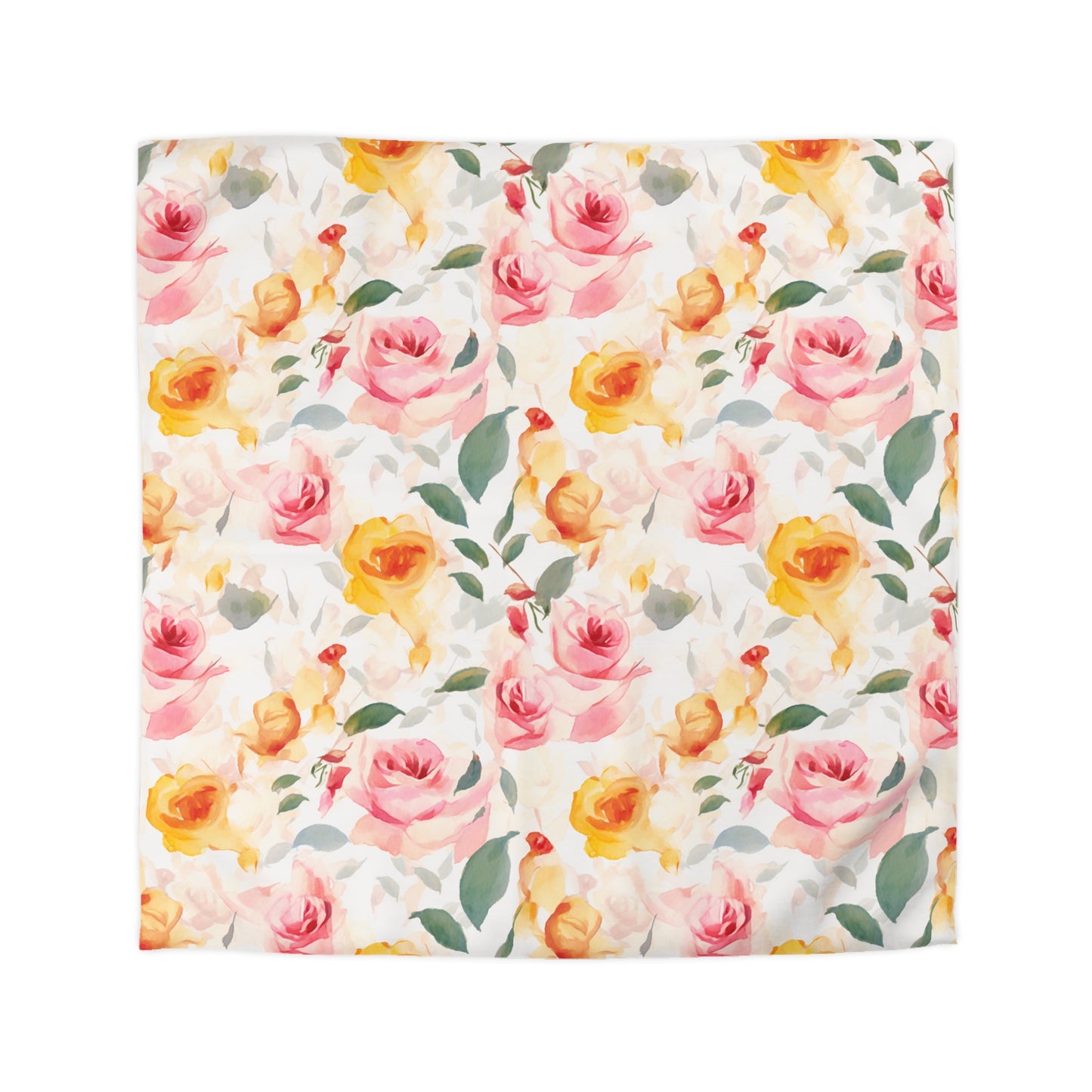 Pink and Yellow Roses Watercolor Print Microfiber Duvet Cover