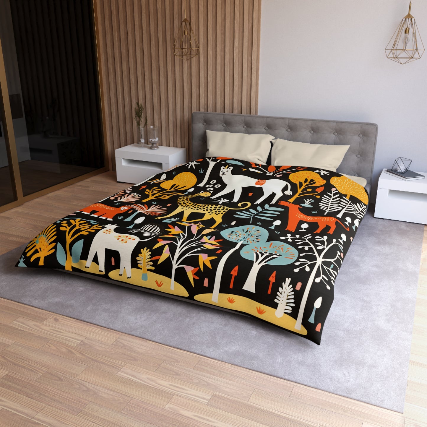 Whimsical Brightly Colored African Wildlife Design Large Print Microfiber Duvet Cover