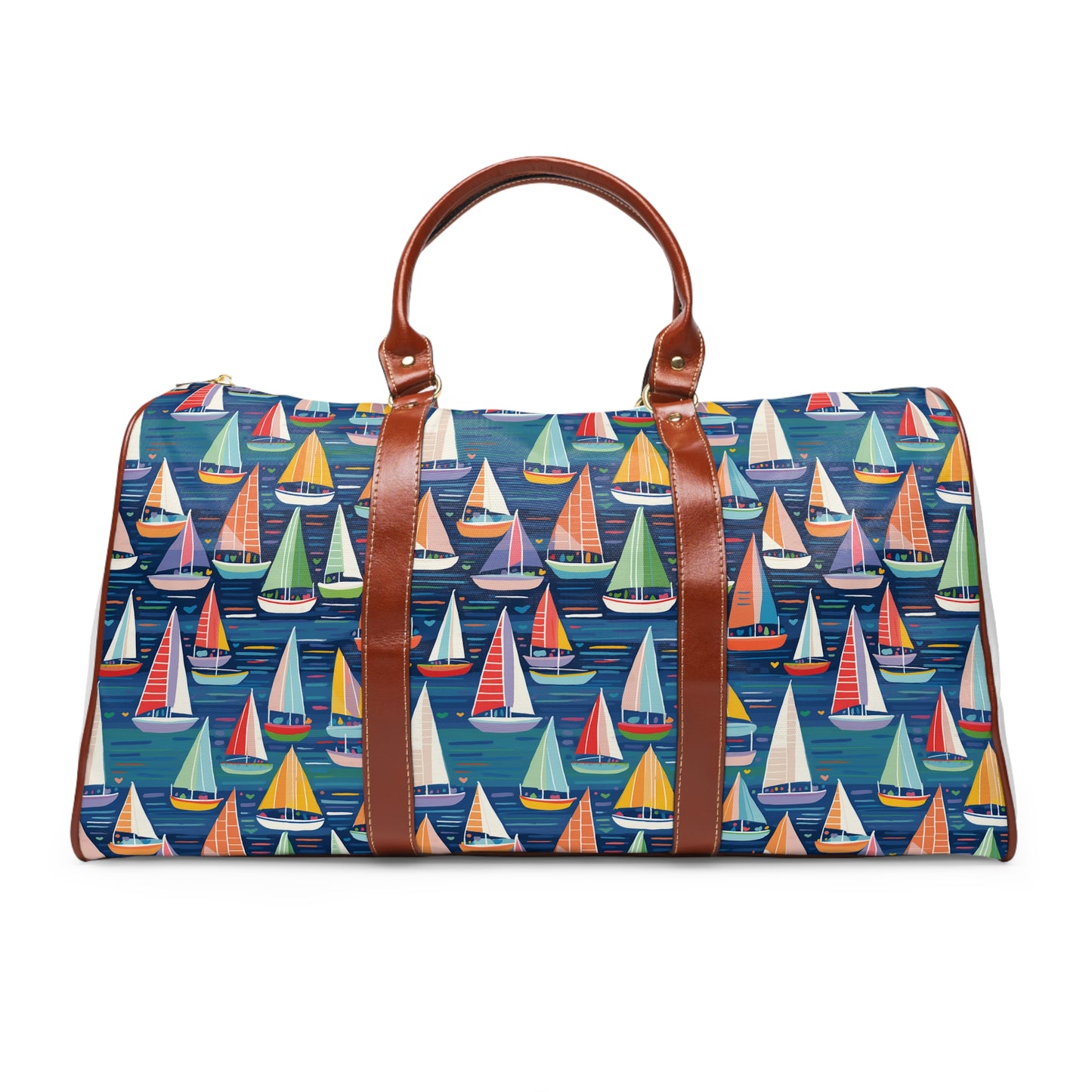 Colorful Sailboats on a Blue Sea Waterproof Travel Bag