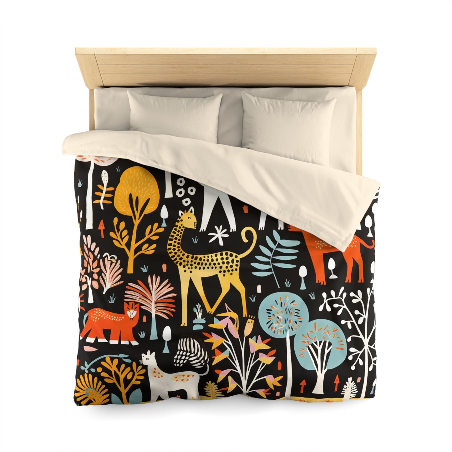 Whimsical Brightly Colored African Wildlife Design Large Print Microfiber Duvet Cover