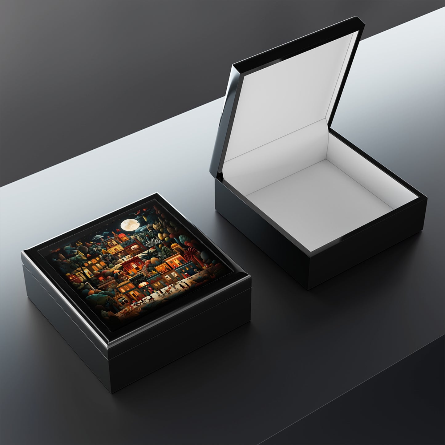 Mexican Nightime Village Scene Jewelry Box