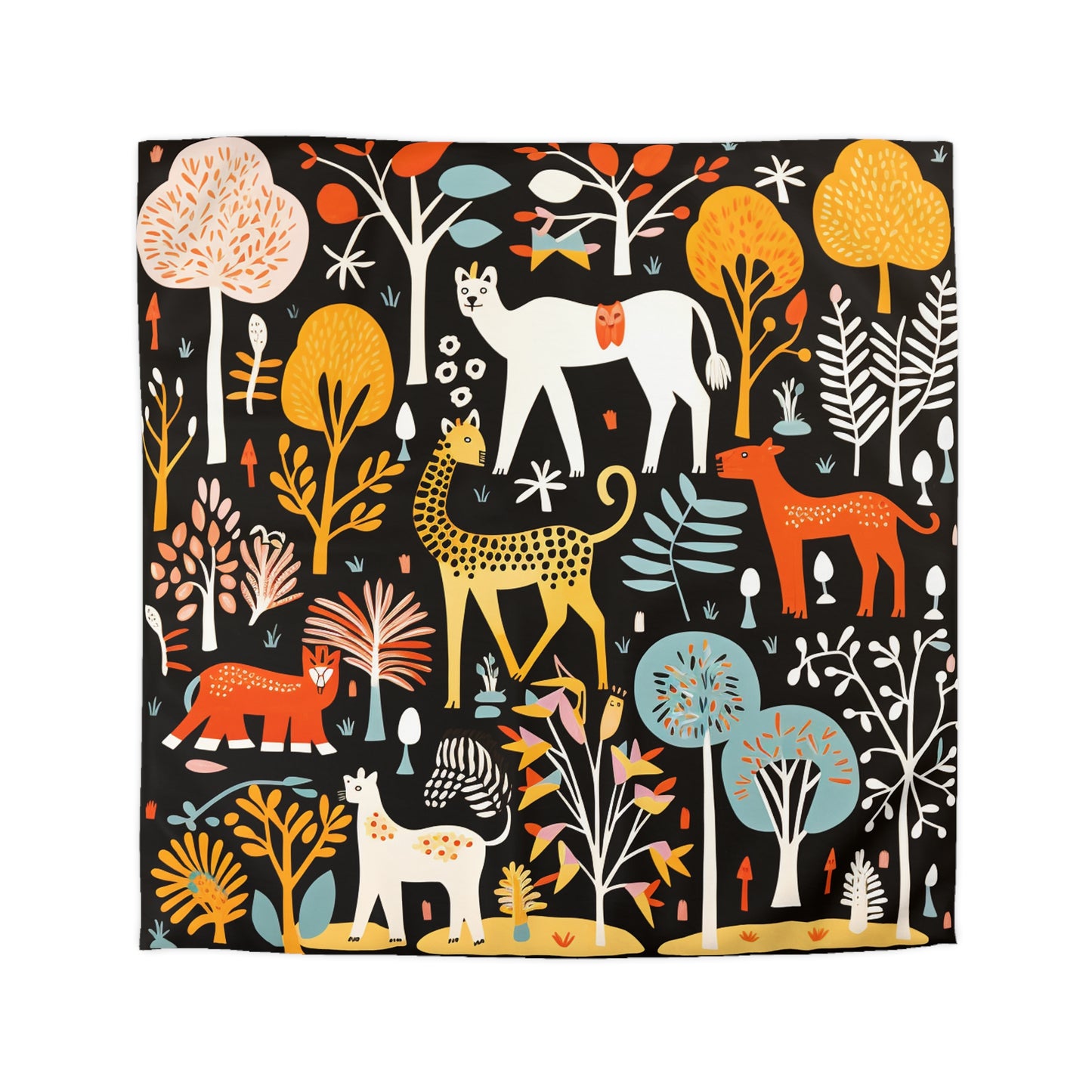 Whimsical Brightly Colored African Wildlife Design Large Print Microfiber Duvet Cover