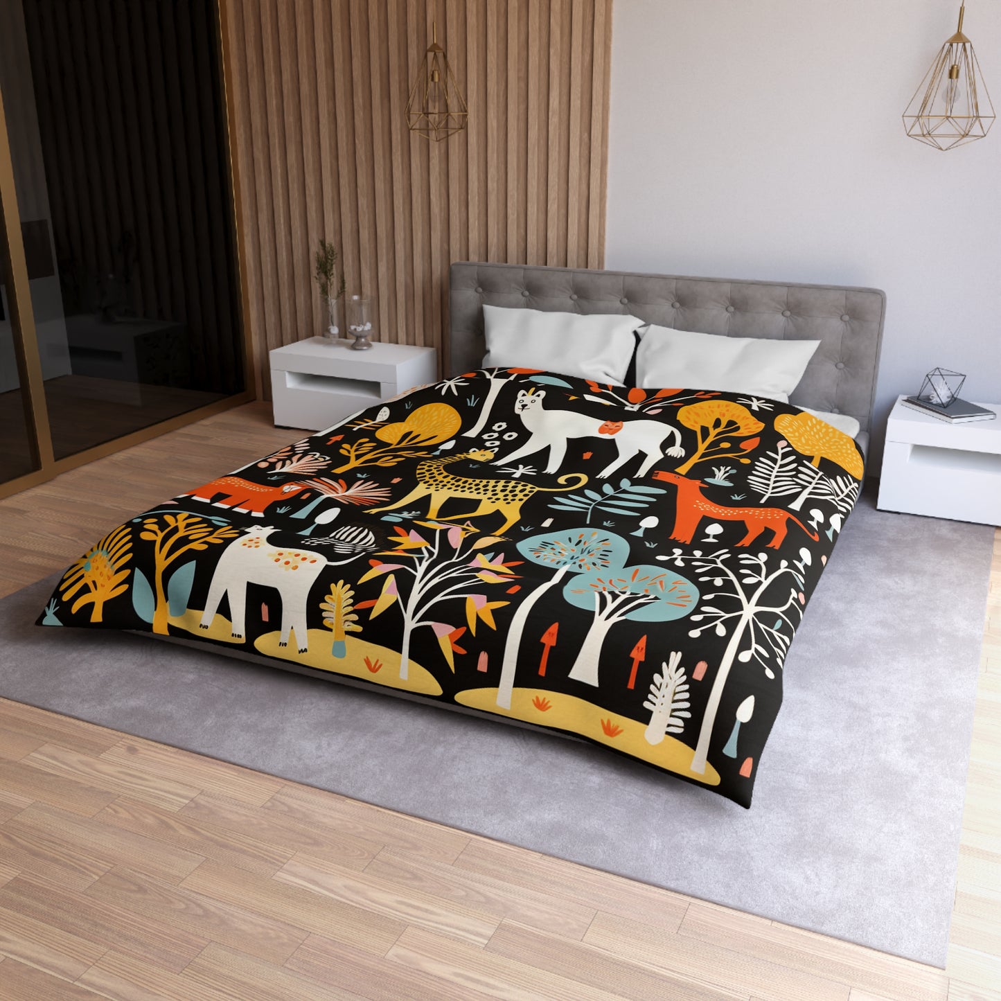 Whimsical Brightly Colored African Wildlife Design Large Print Microfiber Duvet Cover