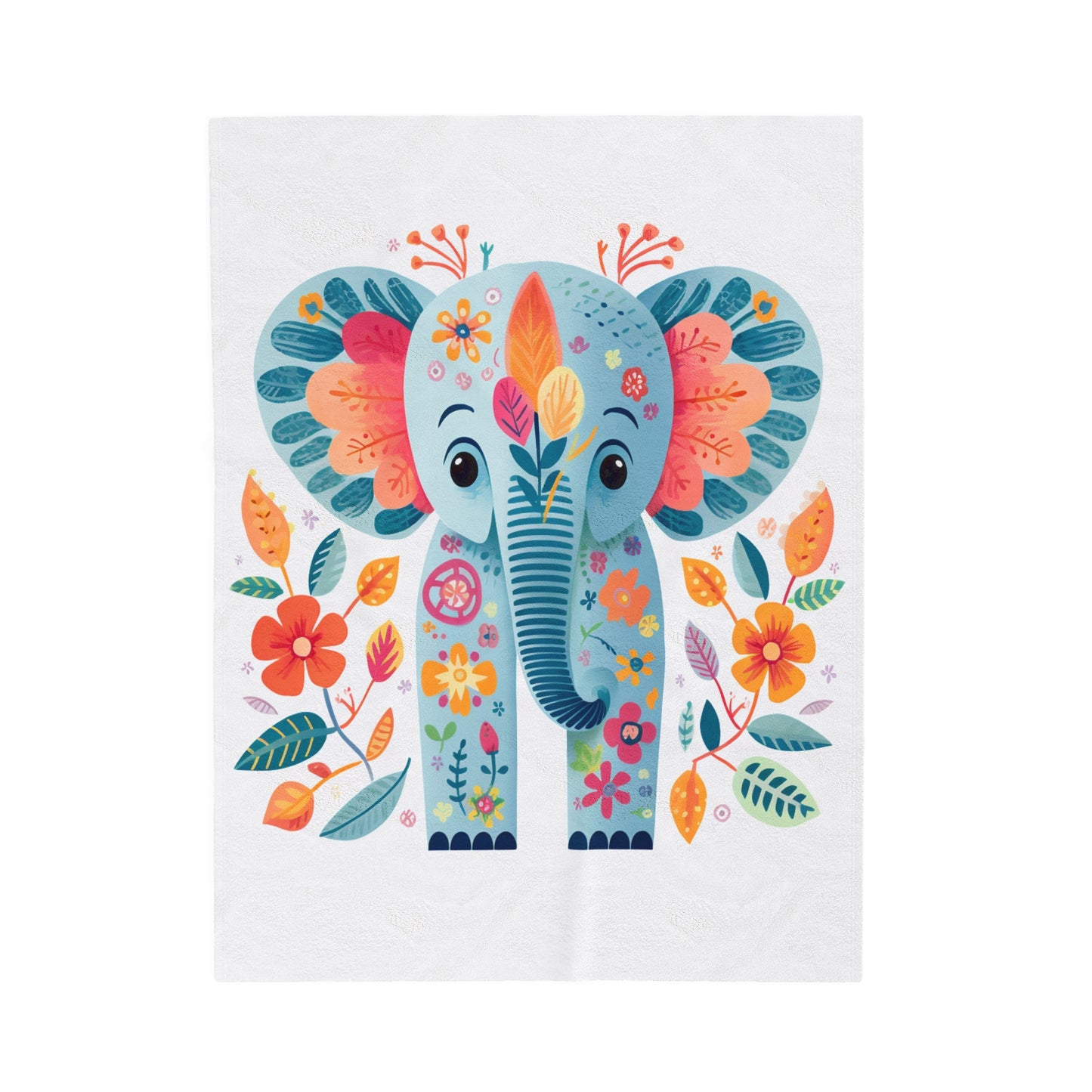 Mary Blair Inspired Child's Velveteen Blanket, Colorful Baby Elephant Design