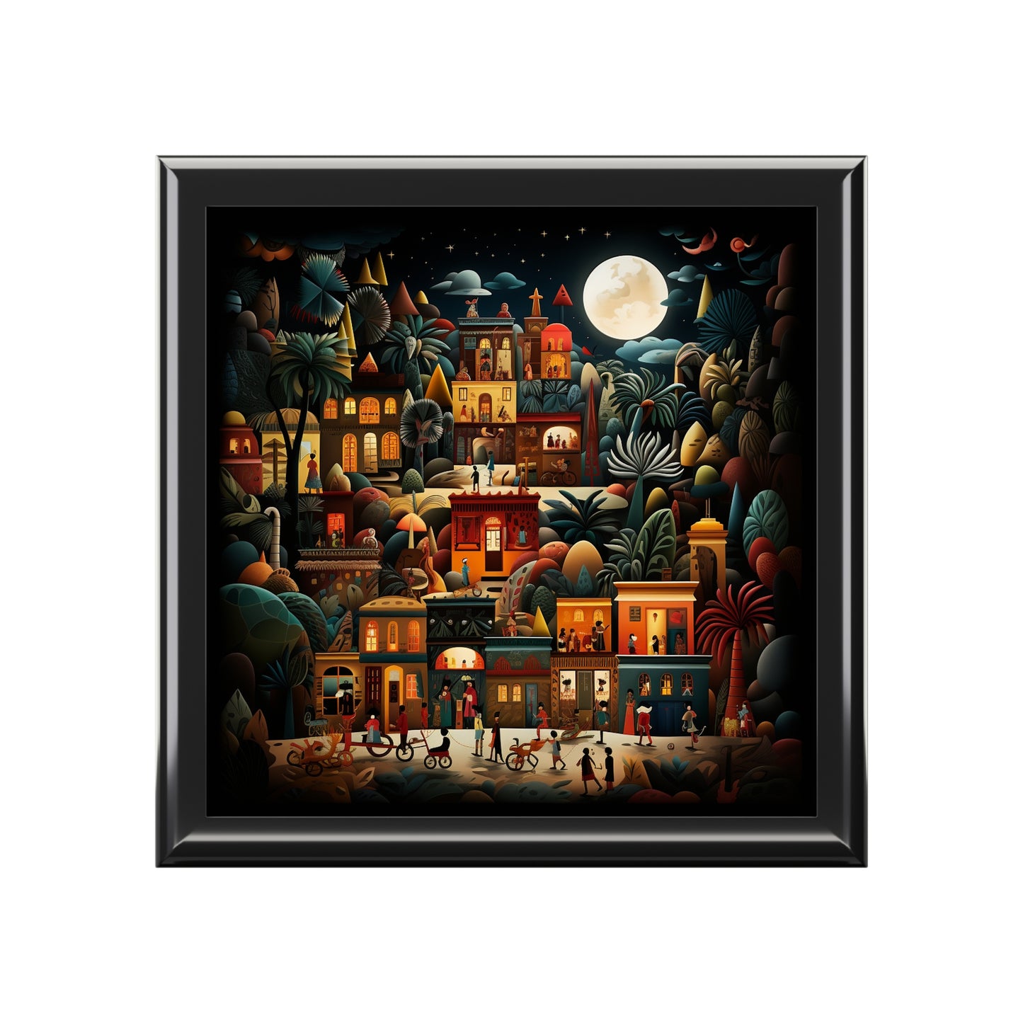 Mexican Nightime Village Scene Jewelry Box