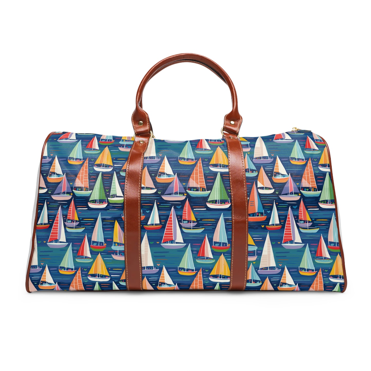 Colorful Sailboats on a Blue Sea Waterproof Travel Bag