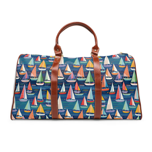 Colorful Sailboats on a Blue Sea Waterproof Travel Bag