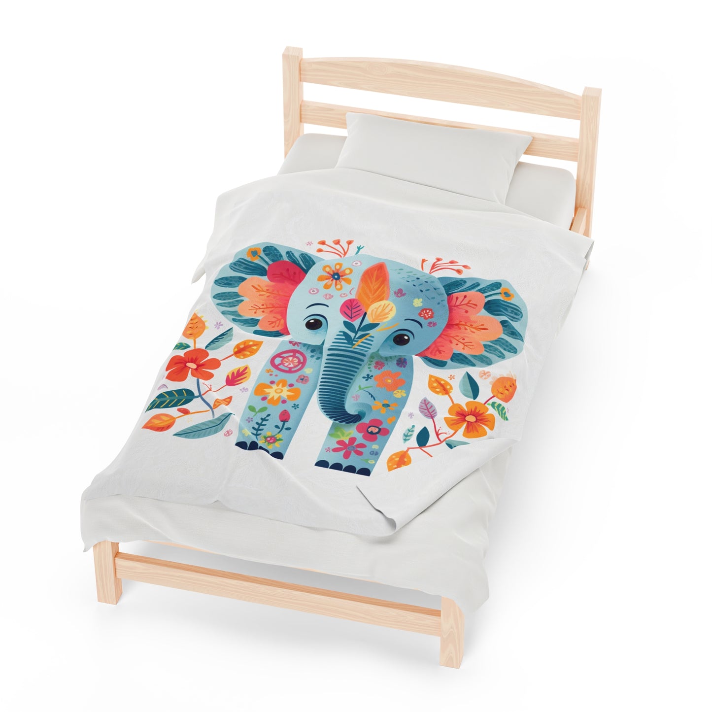 Mary Blair Inspired Child's Velveteen Blanket, Colorful Baby Elephant Design