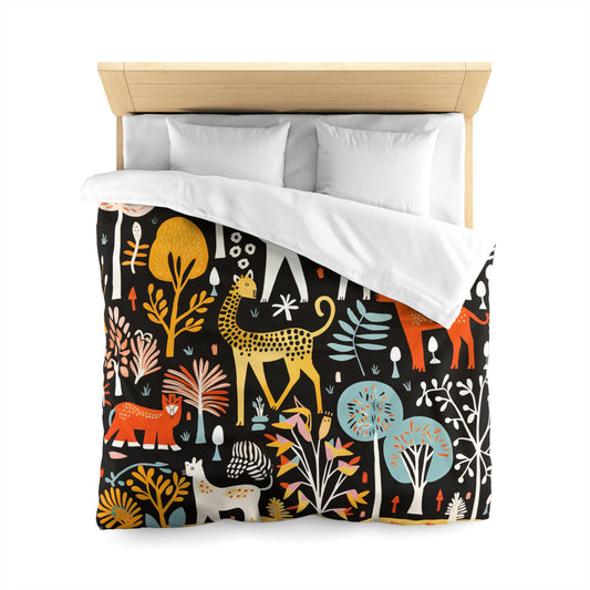 Whimsical Brightly Colored African Wildlife Design Large Print Microfiber Duvet Cover